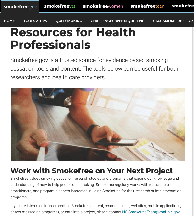 SmokeFree.gov - QuitNowTXT - Resources for Researchers